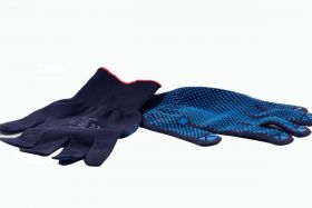 Handschoen Zwart Rondgebreid PVC nop blauw